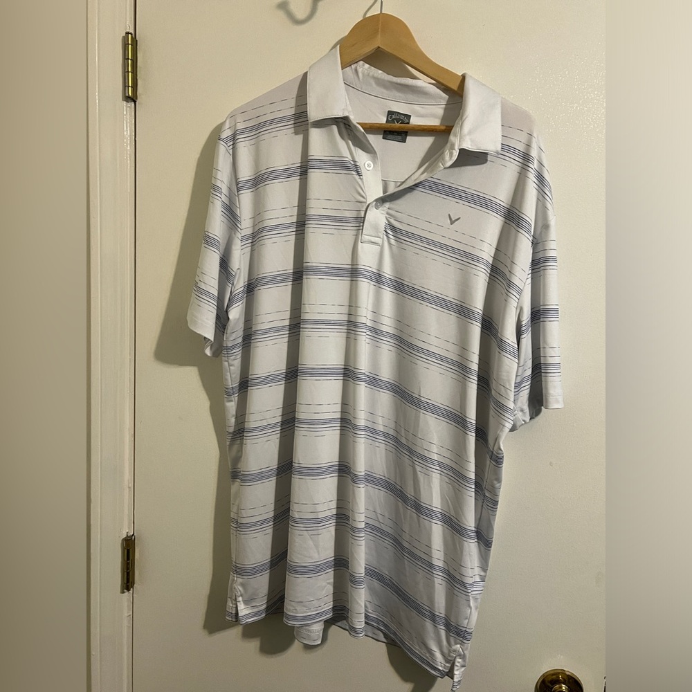 Callaway Men's Opti-Dri Striped Polo Shirt White & blue stripes | size XL